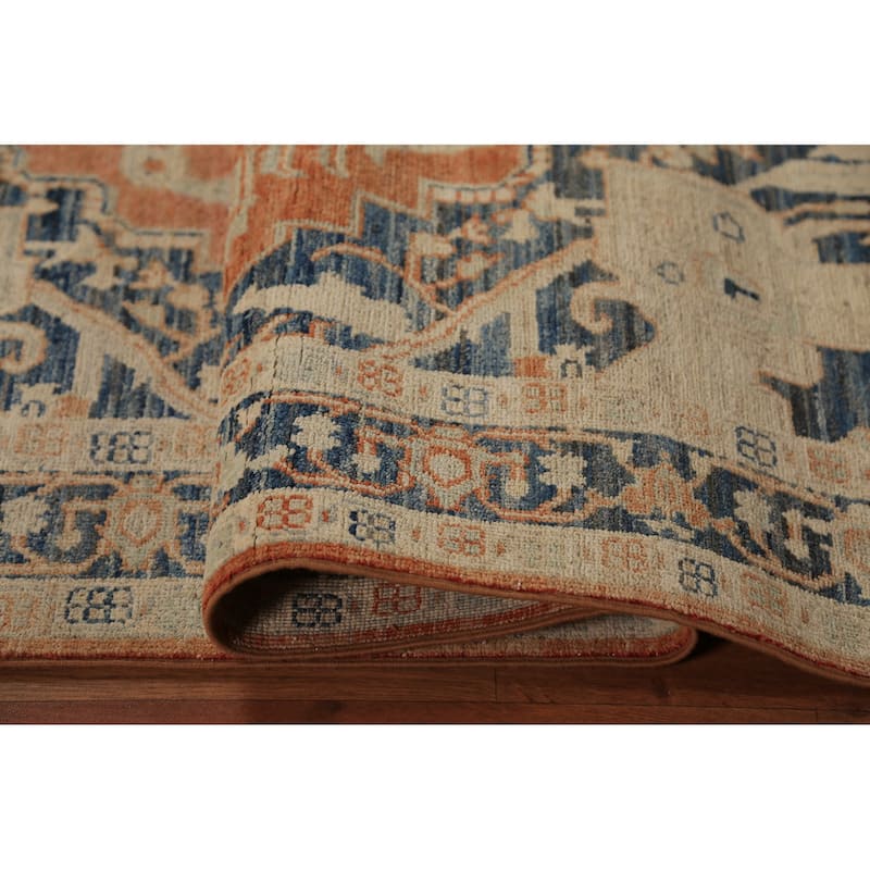 Orange & Blue Heriz Serapi Vegetable Dye Rug Hand-Knotted Wool Carpet - 5'5"x 7'7"