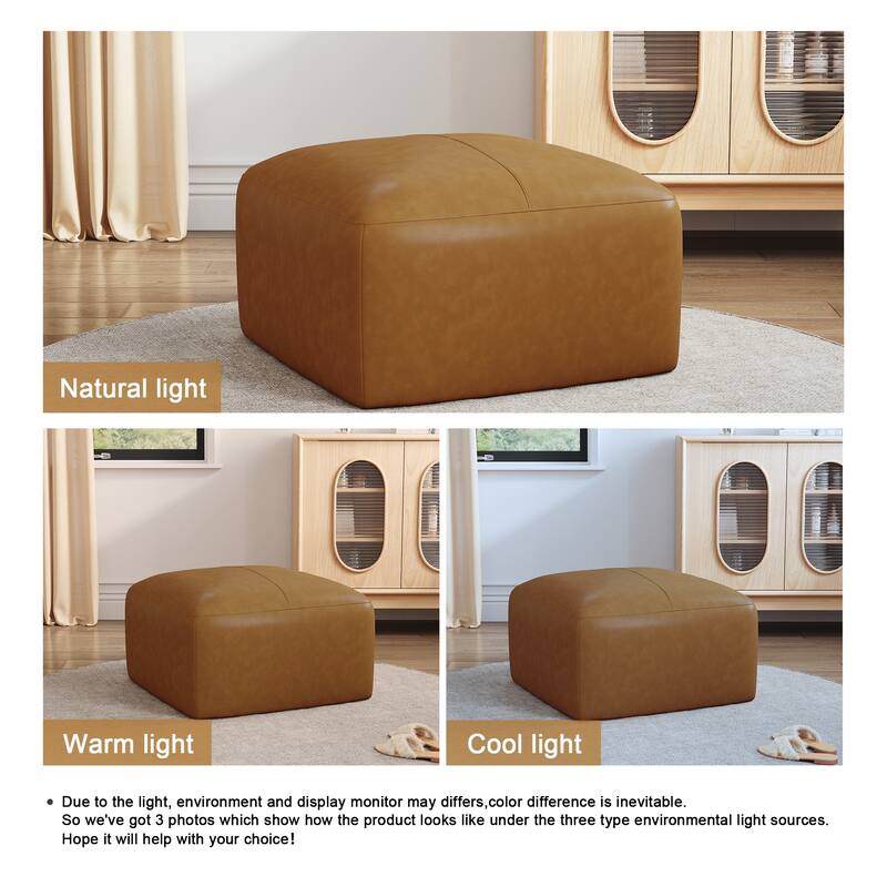UIXE Genuine Leather Ottoman, Upholstered Ottoman for Living Room