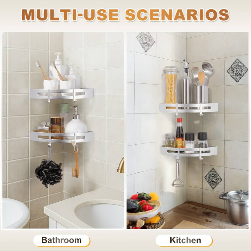 WOWOW 12.7 in. W x 9 in. D x 4 in. H Double Bathroom Corner Shelf