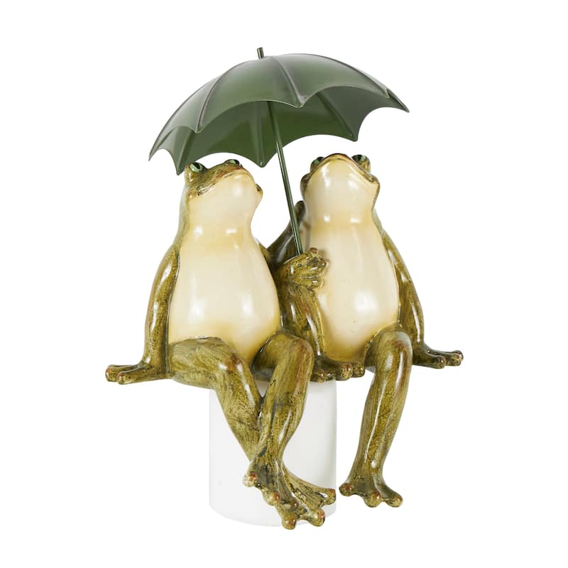Bronze Resin Sitting Frog Decorative Sculpture with Umbrella
