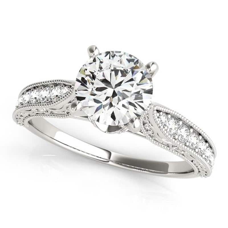 Auriya 14k Gold 3/4ct Vintage Moissanite and Diamond Engagement Ring 1/5ct TW