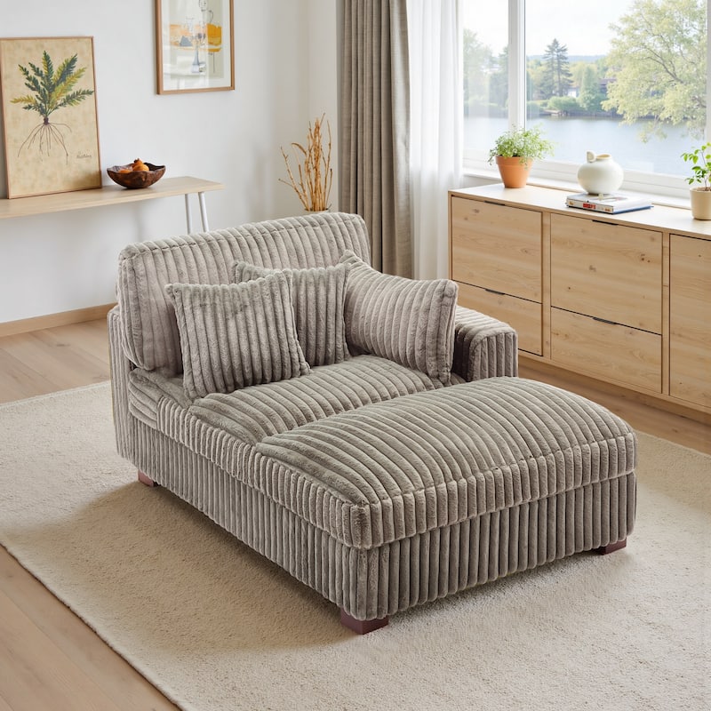 41" W Plush Corduroy Chaise Lounge with Pillows