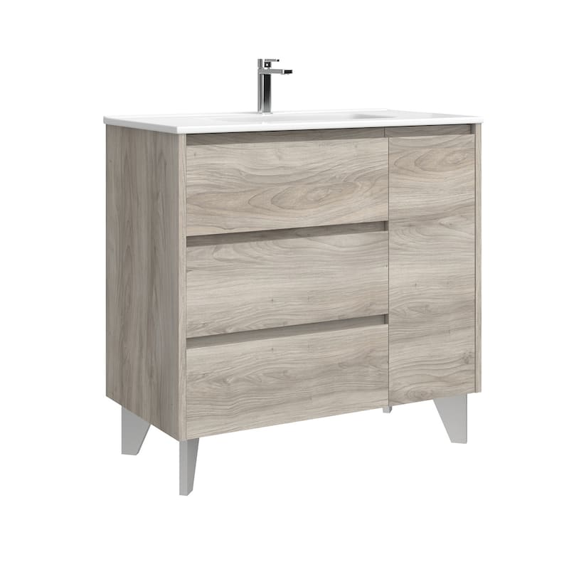WS Bath Collections Lila C90 Lila 36" Free Standing Single Basin - Grey Pine - Steel Finish