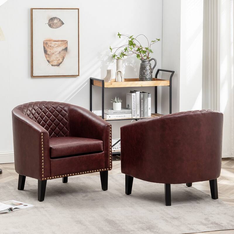 KINWELL 29" PU Faux Leather Club Armchair with Nailheads, Set of 2