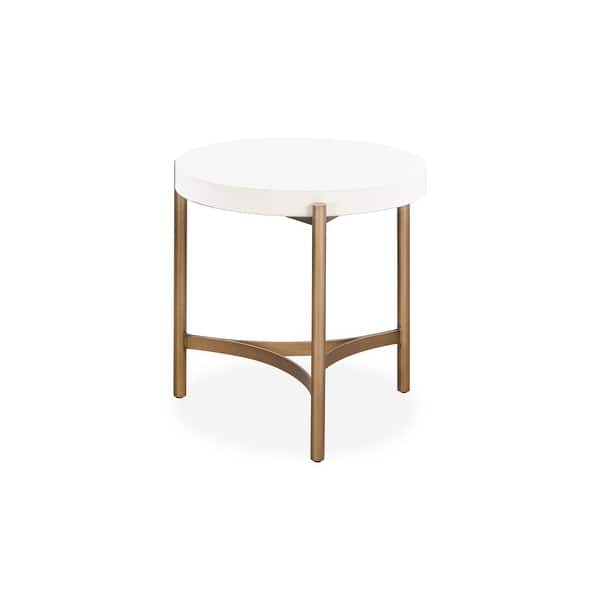 Leyu 23 Inch Round Side End Table, White Concrete Top, Bronze Tripod
