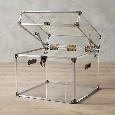 Acrylic Trunk (Set of 2) - Clear/Gold - 16"W x 16"D x 18.5"H