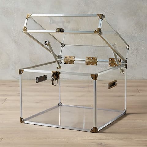 Acrylic Trunk (Set of 2) - Clear/Gold - 16"W x 16"D x 18.5"H