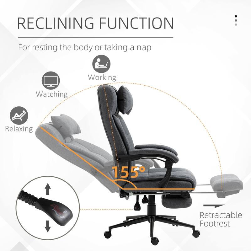 Ergonomic Office Chair with Reclining Backrest Headrest and Retractable Footrest - 26" W x 27.5" D x 45.75"-48.75" H