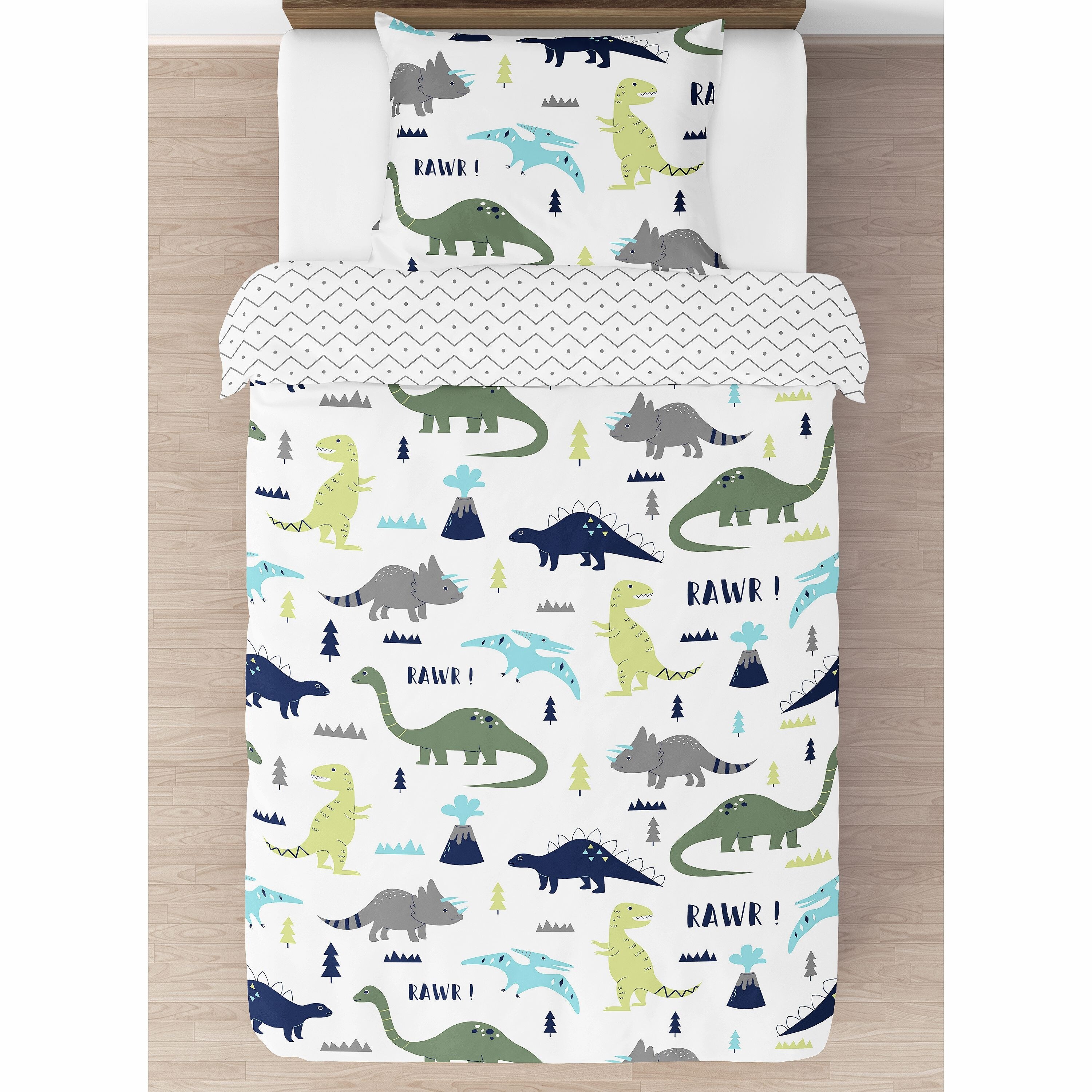 Sweet Jojo Designs Blue and Green Mod Dinosaur Comforter Set