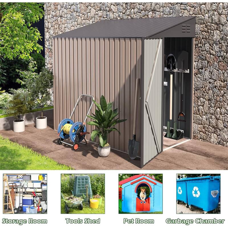 AECOJOY Outdoor Storage Side Shed Metal Attached with Lockable Door
