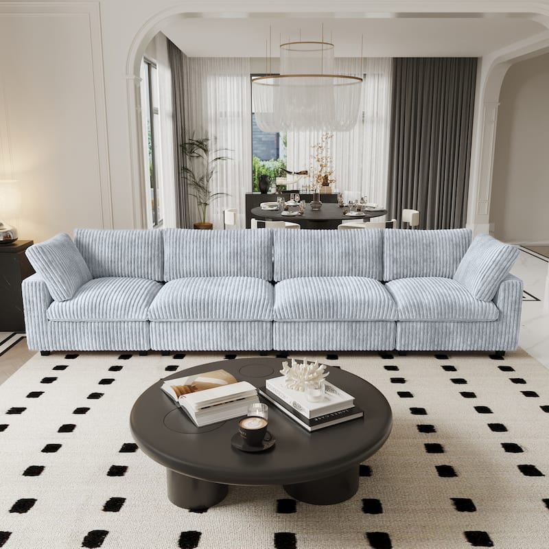157" Comfy Modular Sofa with Ottoman, Deep Seat Cloud Sectional Couches, Cushion Covers Removable - 4-Seat
