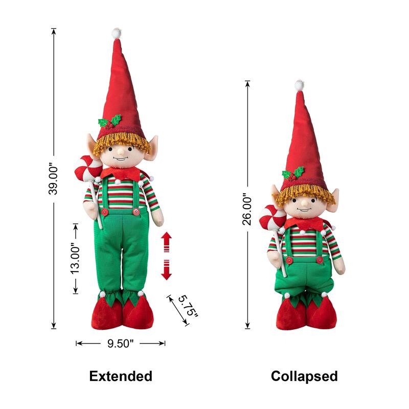 Glitzhome 39"H Telescoped Fabric Christmas Boy Elf Standing Décor