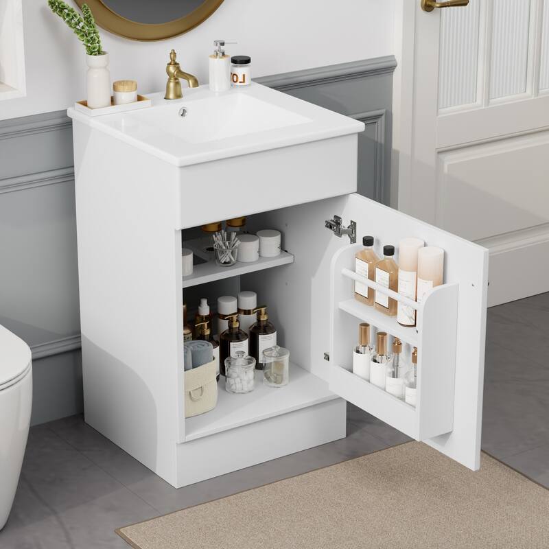 20" Bathroom Vanity with Sink, Vanity Cabinet with Door Shelf and Adjustable Shelf, Bathroom Storage Cabine - White