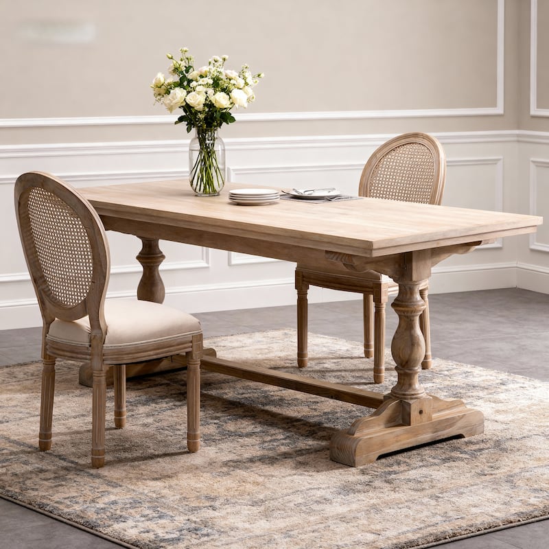 Anmytek French Country Solid Wood Dining Chairs with Rattan Back Set of 2 Beige