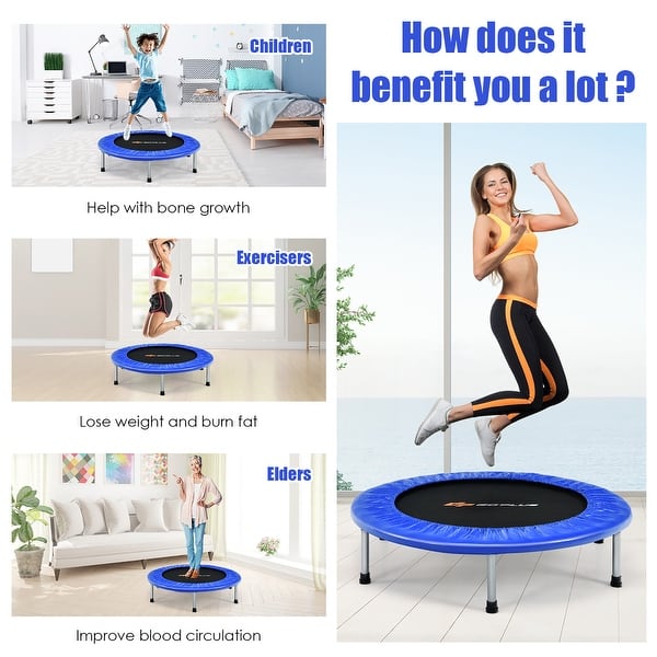 Trampoline Mini 38'' Pour Enfants Pliable Avec Main Courante Réglable Et Coussin De Sécurité - Fitness Intérieur Extérieur