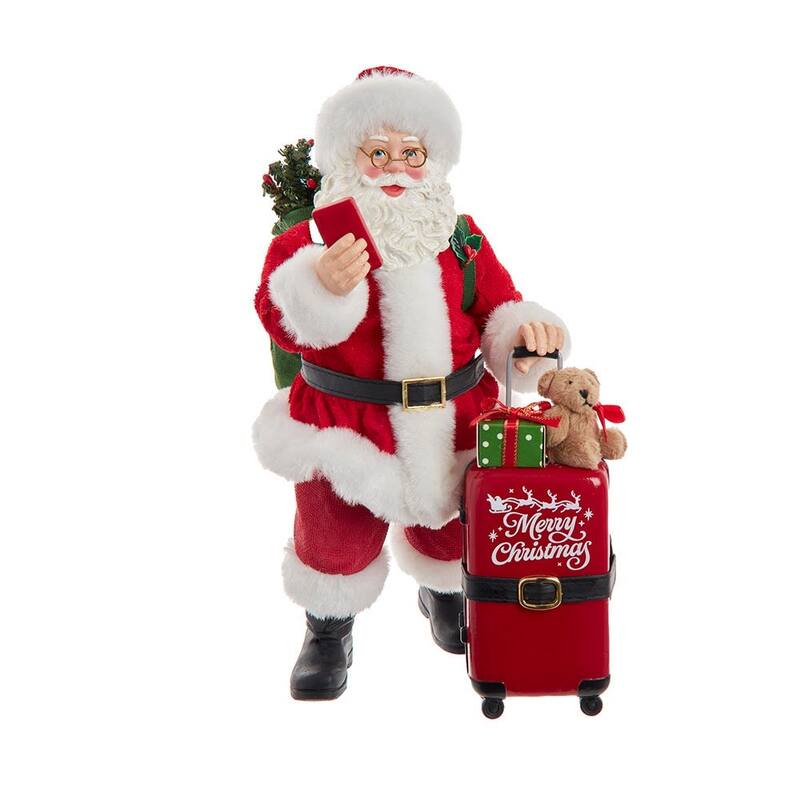 Kurt Adler 10.5-Inch Fabriche Santa with Red Luggage, 2-Piece Set