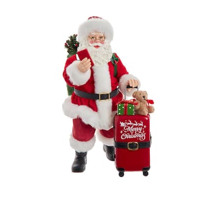 Kurt Adler 10.5-Inch Fabriche Santa with Red Luggage, 2-Piece Set