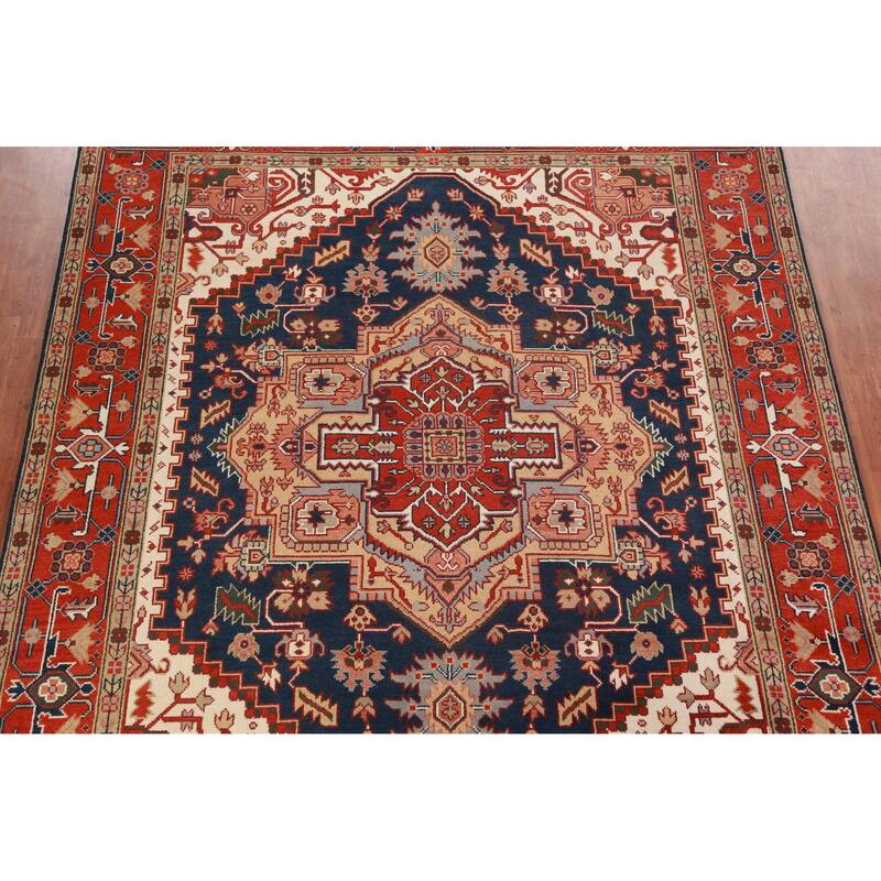 Navy Blue Heriz Serapi Indian Area Rug Handmade Wool Carpet - 9'0" x 11'10"