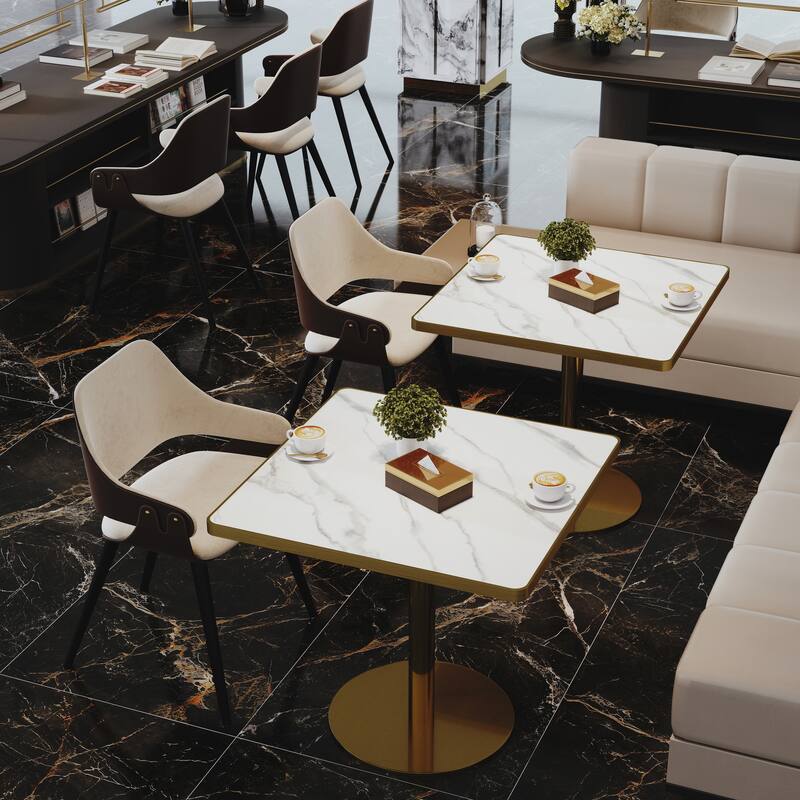 Square Modern Dinning Table 31.5 inches Bistro Table Tulip Table with Faux Marble top, Sturdy Metal Frame Diameter