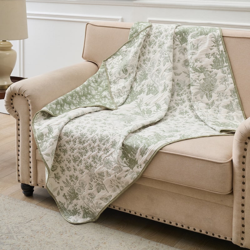 Greenland Home Fashions Patchwork Toile Jacquard Woven Reversible Matelassé Throw Blanket