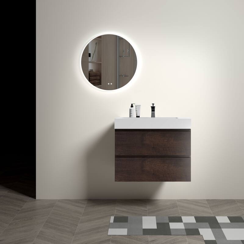 GDFStudio - Naomi Modern Floating Bathroom Vanity with Soft-Close Drawers and Pre-Assembled One-Piece Sink Basin