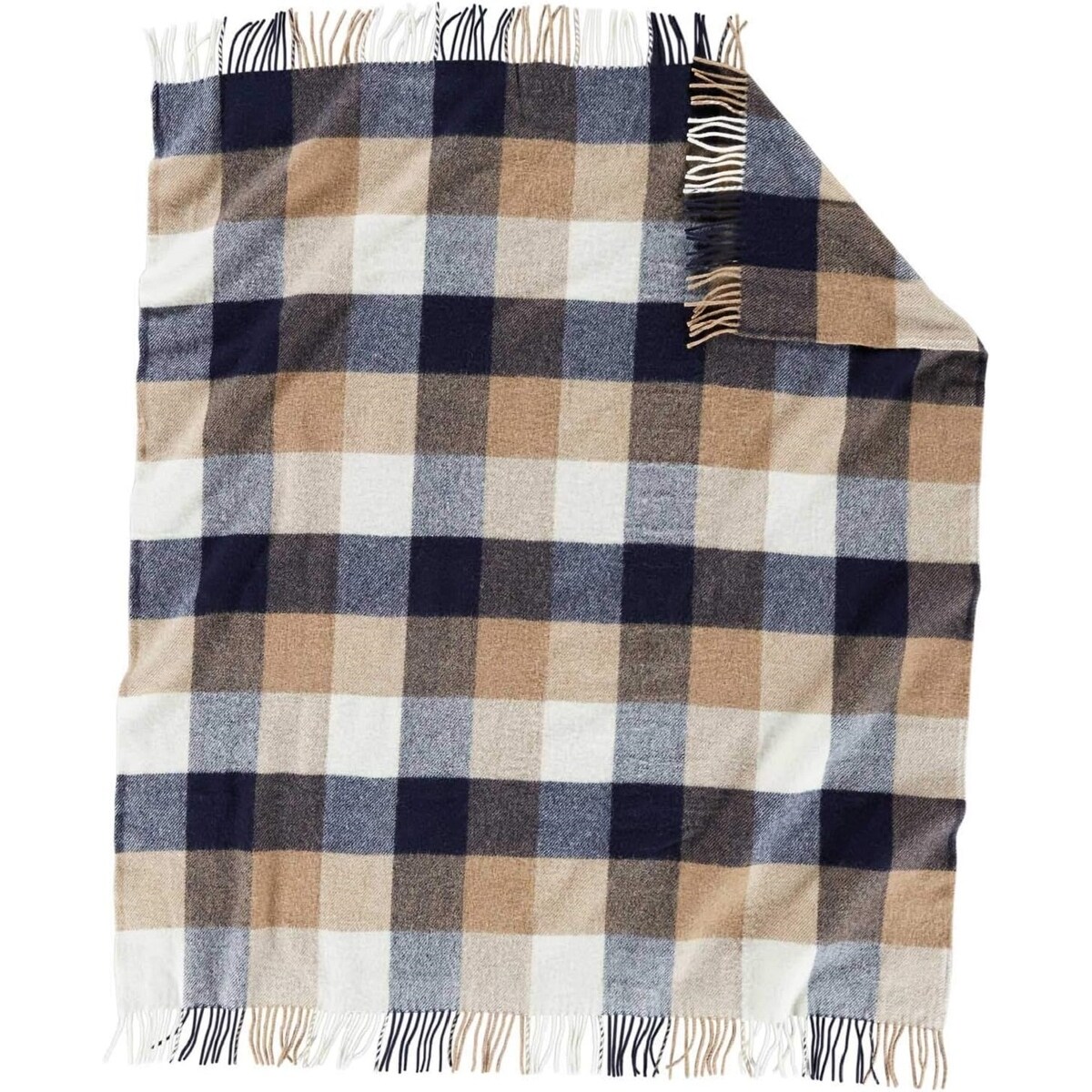Pendleton Eco-wise Navy / Camel Fringed Throw - Thumbnail 2