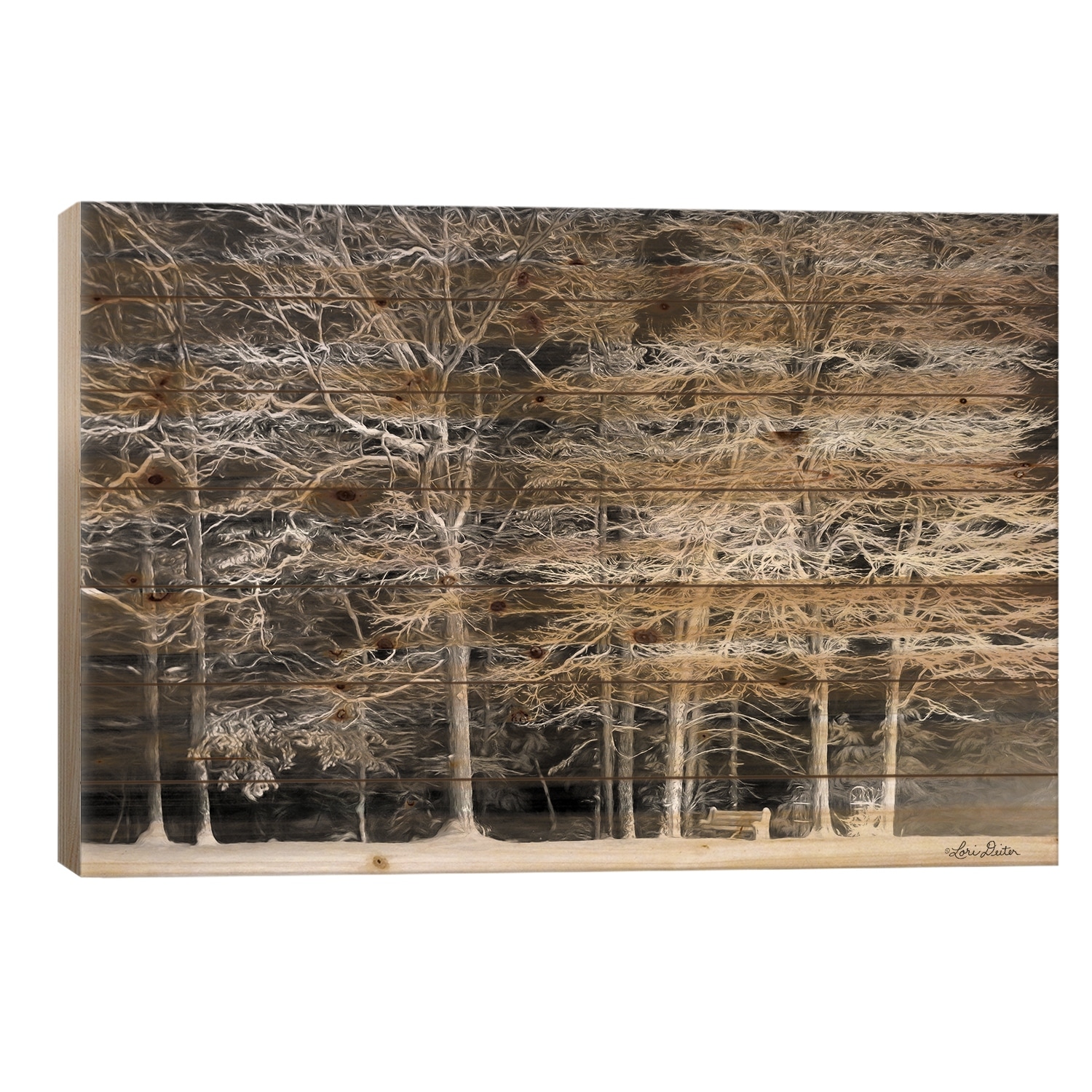 Snowy Trees Print On Wood by Lori Deiter - Multi-Color