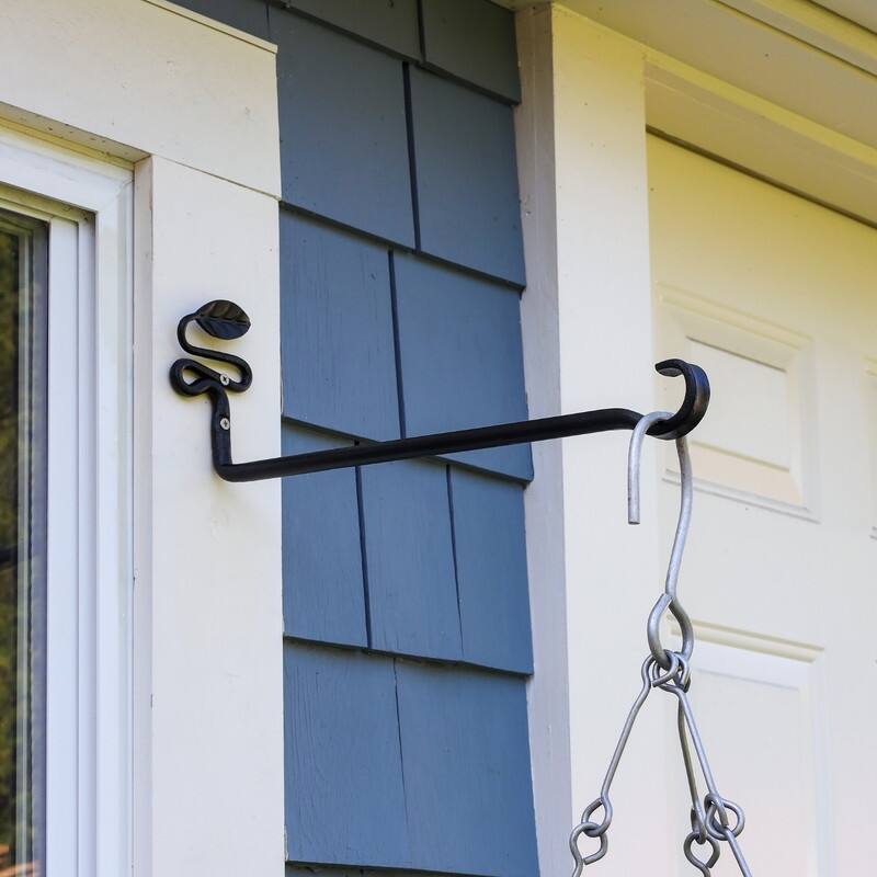 Achla Designs Set of 2 Decorative Squiggle Leaf Wall Brackets, 4.75 Inch Tall, Black Powder Coat Finish
