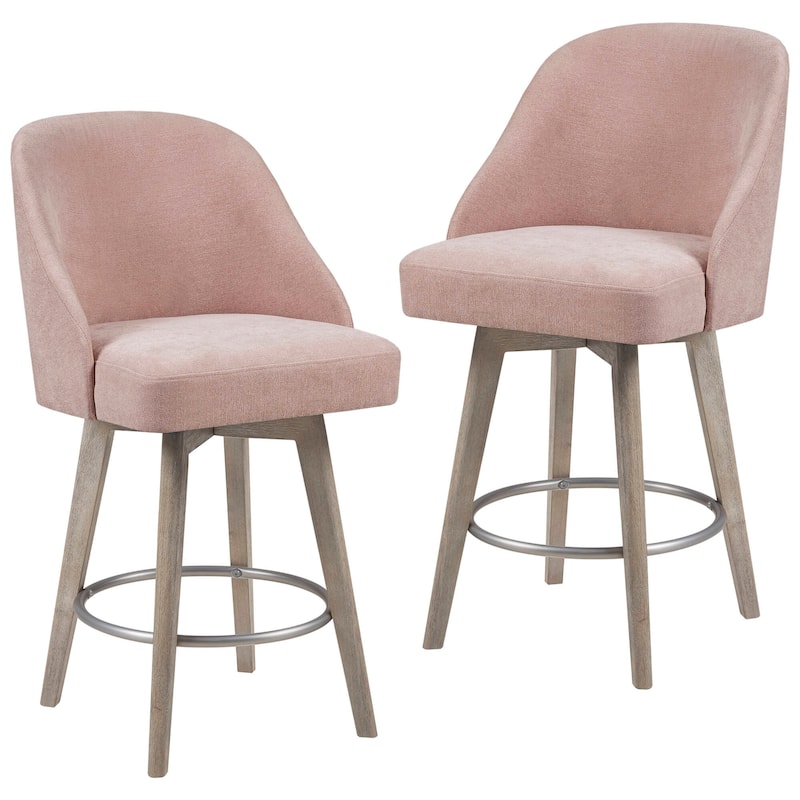 Madison Park Pearce Swivel Upholstered Counter Stool with Solid Wood Legs & Metal Footrest
