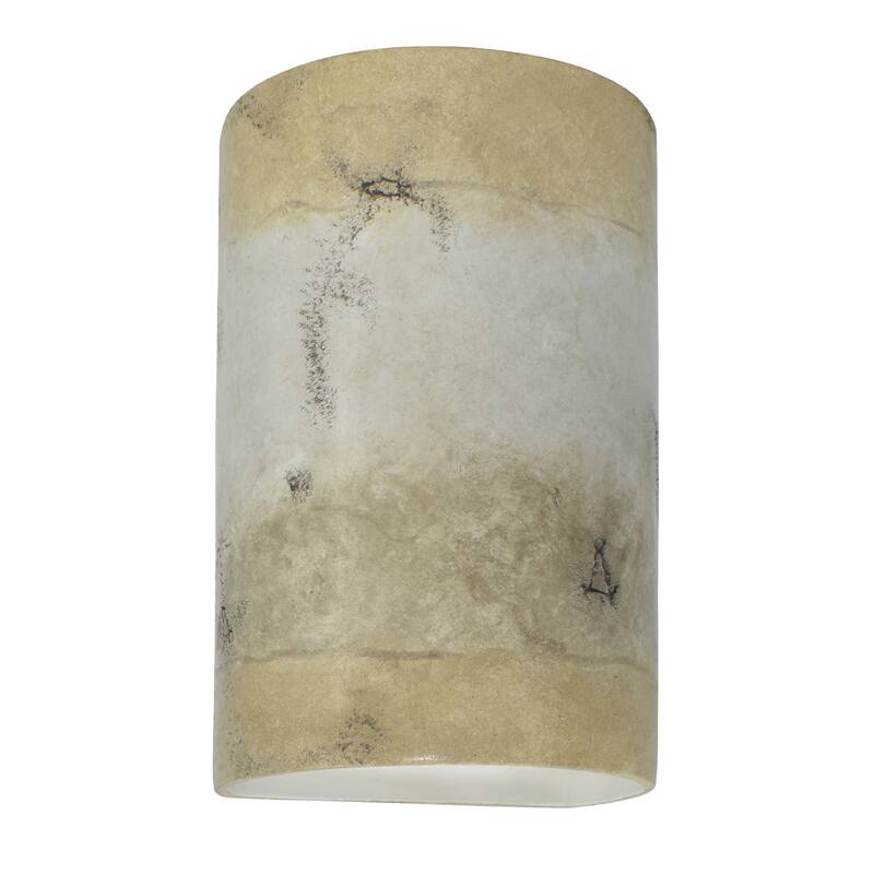 Justice Design Ambiance - Large ADA Cylinder Wall Sconce - Open Top & Bottom - Replaceable Bulb - Greco Travertine