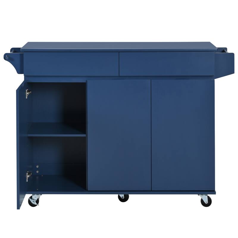 Kitchen Island with Drop Leaf, Kitchen Storage Cart on Lockable Wheels, Bar Cabinet with 2 Drawers, Spice Rack & Towel Rack