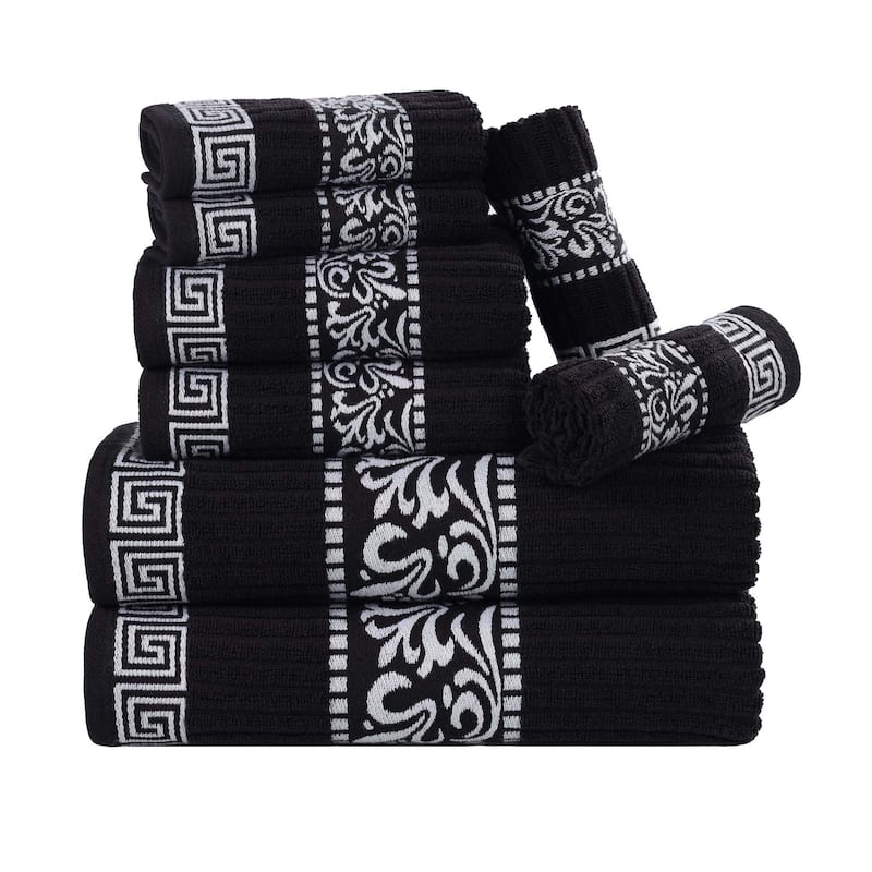 Superior Athens Cotton Floral Border Greek Key 8-Piece Towel Set