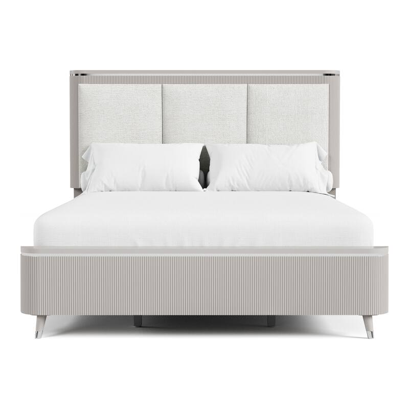 Furniture of America Seraphine Modern 2-Piece Light Grey Solid Wood Panel Bedroom Set with Fluted Headboard