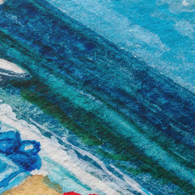 Indoor/ Outdoor Cozy Winter Blue Washable Beach Presents Rug