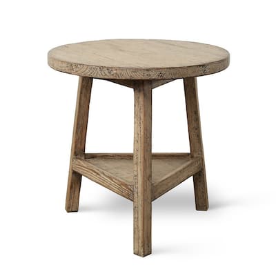 25 Inches Round Side Table with Shelf Distressed Black