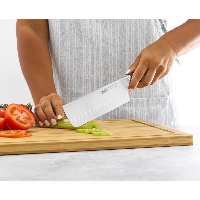 JoyJolt 7-in Nakiri Knife, Japanese Slicing Knife, High Carbon Steel Kitchen Knife - Stainless Steel