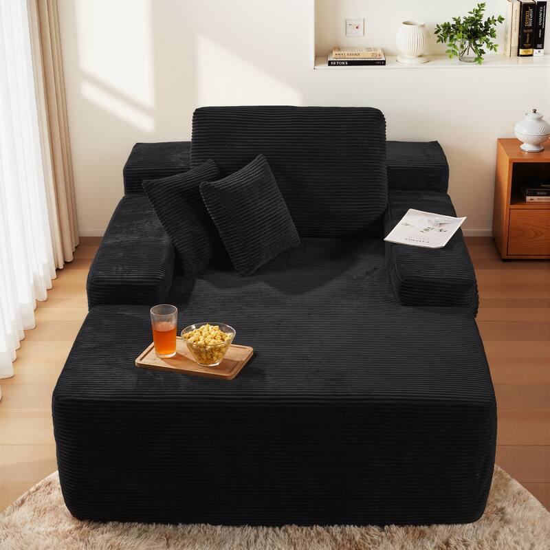 HOOOWOOO Modern Upgraded Fabric Sofa Chaise Lounge - Corduroy-Black