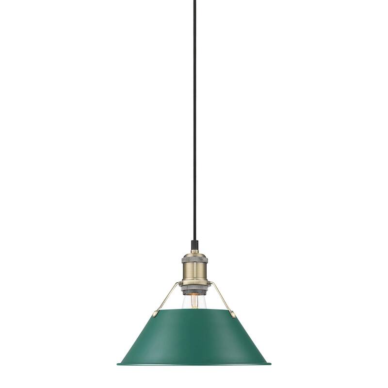 Golden Lighting Orwell Single Light 10" Wide Pendant in Aged Brass - Aged Brass / Pine Green Shades