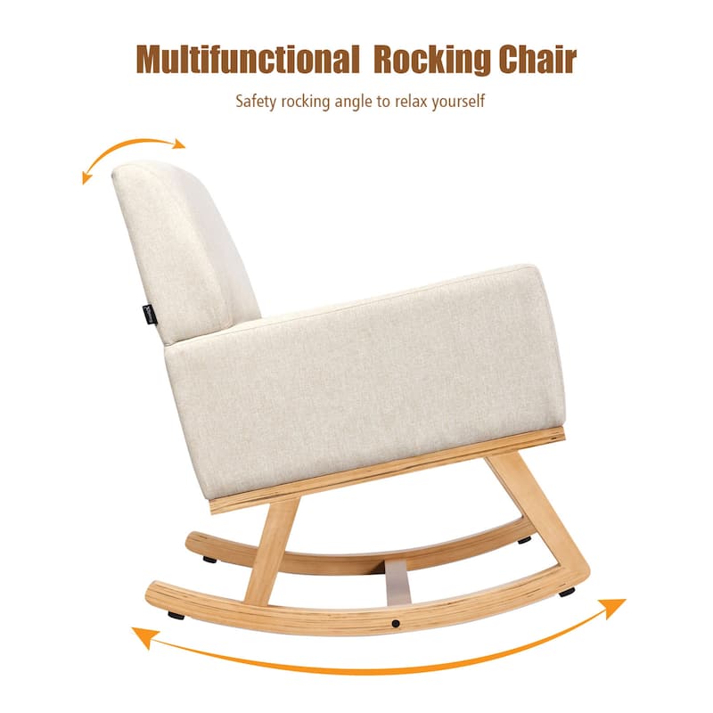 Gymax Mid Century Fabric Rocking Chair Upholstered Accent Armchair - 26.5'' X 34'' X 33.5''
