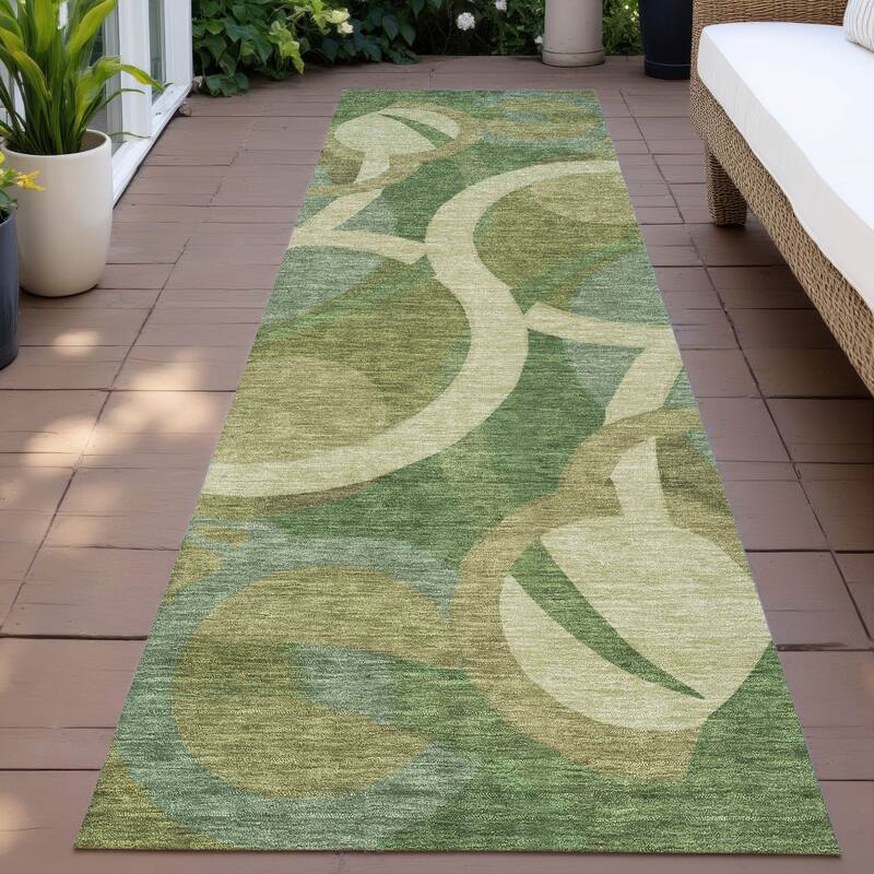 Machine Washable Indoor/Outdoor Contemoorary Deco Chantille Rug - Green - 2'3" x 7'6"