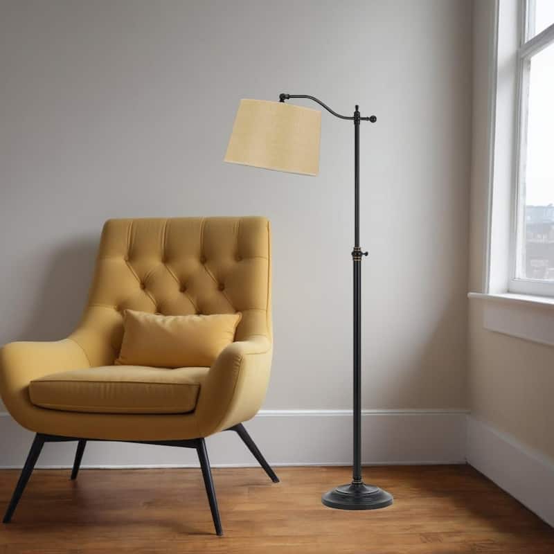HomeRoots 63" Bronze Metal Adjustable Floor Lamp With Tan Paper Square Shade - 28