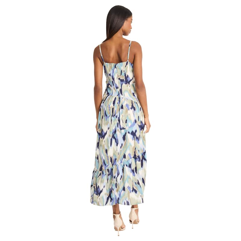Square Neck Sleeveless Tiered Maxi Dress With Spaghetti Straps And Back Zipper