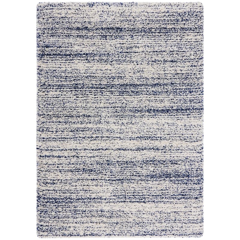 SAFAVIEH Hudson Shag Justine Modern 2-inch Thick Rug - 5'3" Square - Ivory/Navy - Square