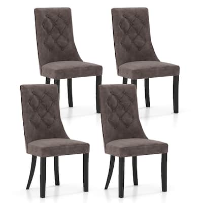 Gymax Tufted Dining Chairs Set of 4 w/ High Backrest Rubber Wood Legs