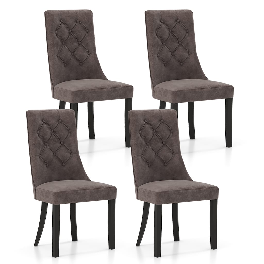 Gymax Tufted Dining Chairs Set of 4 w/ High Backrest Rubber Wood Legs