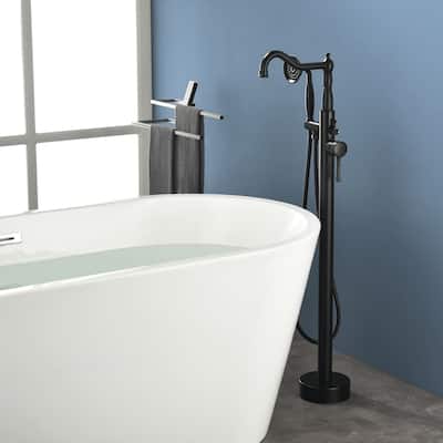Freestanding Bathtub Faucet High Flow Rate Single Handle Floor Mounted Tub Faucets with Hand Sprayer Swivel Spout Tub Fillers