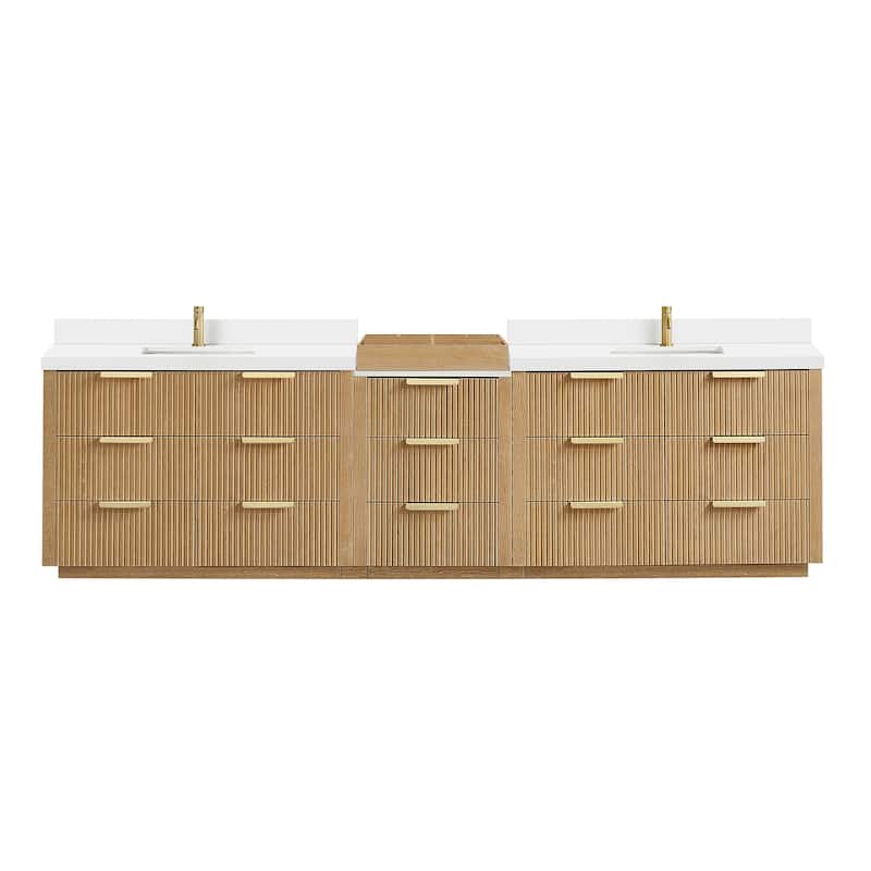 Santarem Double Vanity with Pure White Quartz Stone Top without Mirror - 120" - Washed Ash Grey