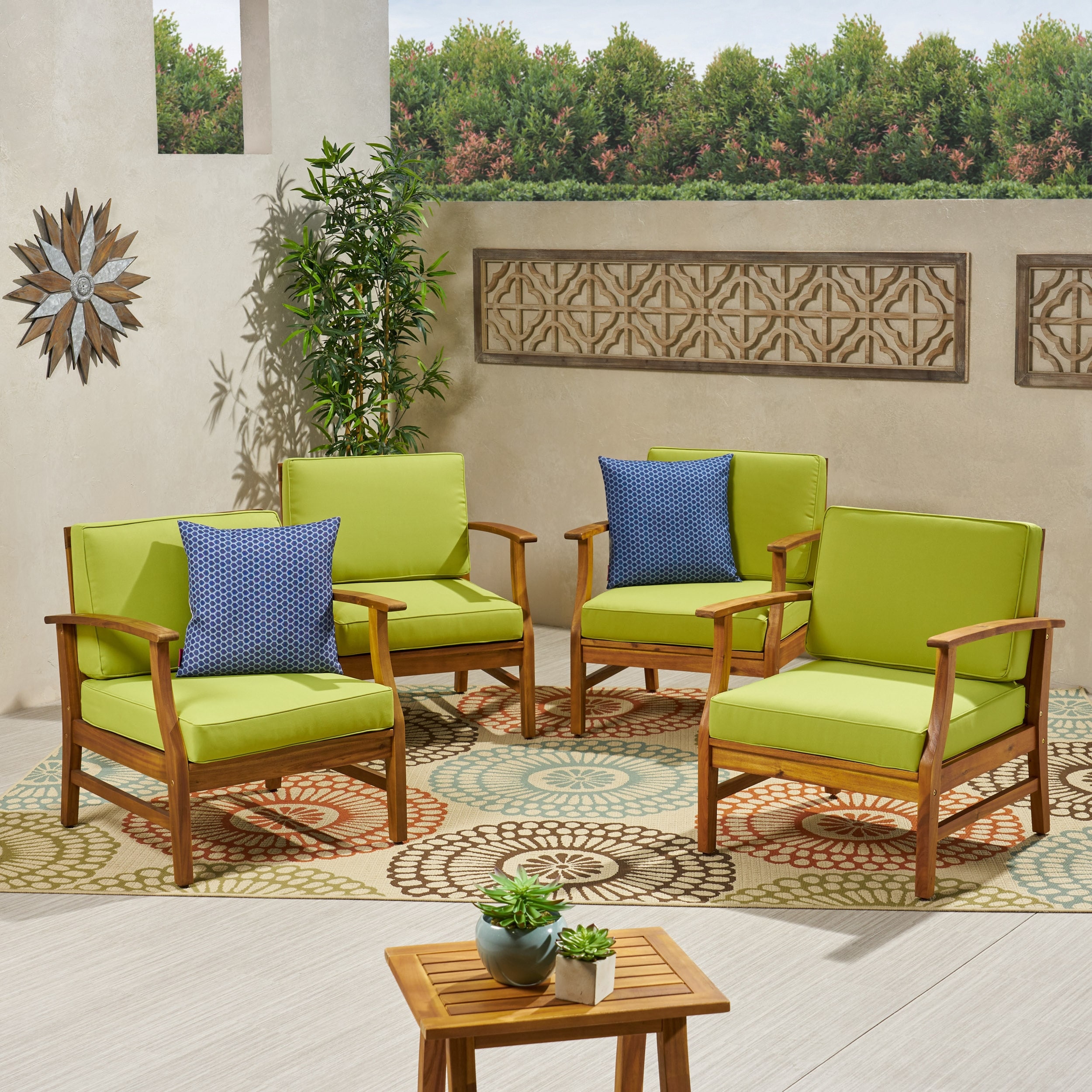 Perla Outdoor Acacia Wood Club Chair with Cushion Set of 4 by Christopher Knight Home Bed Bath Beyond 17952860