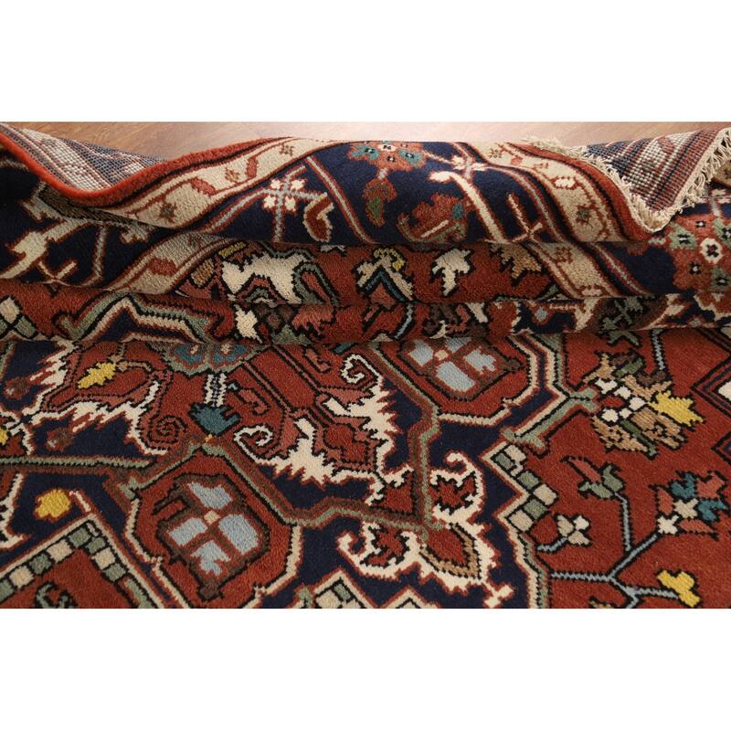Orange Heriz Serapi Indian Area Rug Handmade Wool Carpet - 7'11"x 9'9"