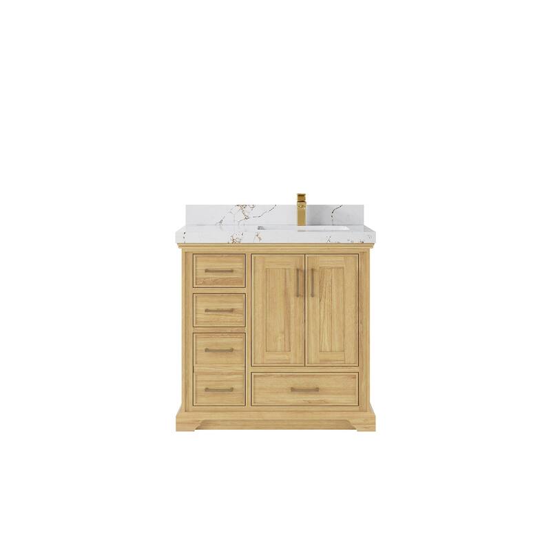 Willow Collections 36 in. W x 22 in. D Charlotte Teak Right Offset Sink Bathroom Solid Teak Vanity with Countertop